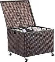 BIRDROCK HOME Rolling File Box - Storage Cabinet with Wheels - File Organizers Boxes - Synthetic Rattan Wicker Office Decor - Home Office (Espresso)