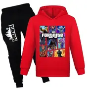 Fortnite Casual Tracksuit Set Kids Boys Girls Long Sleeve Hoodies Hooded Sweatshirt Tops Joggers Pants Outfits Game Fans Gift Red 9-10 Years