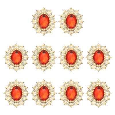 10Pcs Rhinestone Buttons, Flatback Sew on Rhinestones, Red