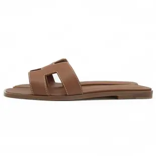 HERMES Oran sandal 經典H LOGO平底拖鞋.咖 37號