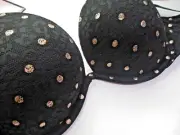 VICTORIA'S SECRET PINK Super Push Up Bra VS Black Lace Polka Dot 34C 36B 36C NWT