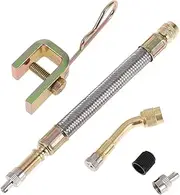 X AUTOHAUX 1 Set 135 Degree Copper Tire Valve Extension with Flexible Stainless Steel 140mm Tyre Valve Inflation Adapter for Car Motorcycle RV Truck Bike