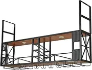 Industrial Ceiling Wine Glass Rack with Bottle Holder and Glassware Shelf Wall Mounted Bar Wine Cabinet in Black (120x40x30cm)