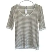 WOLFORD Stretchy Gold White Sparkle Stripe Scoop Neck Tee Top Size Small New N14