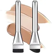Classicseali 2pcs Korean Makeup Brushes, Flat Foundation Brush for Liquid Makeup, Spatula Foundation Brush for Liquid Make up Blending Cream, Black Soft Bristles Blending Brushes Silver