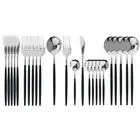 Flatware Serving Set 24 Piece, Stainless Steel Silverware Set, Titanium Black...