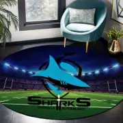 NRL New Cronulla Sharks Rugby League Round Rug Soft Velvet Anti Slip
