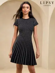 Lipsy Monochrome Mini Short Sleeve Summer Knit Dress (AU2506) | $134