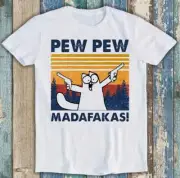 Pew Pew Madafakas Design Cat Drawing Meme Funny Gift Tee T Shirt