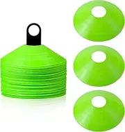 Faxco 60 Pcs Sport Mark Disks with Rack and Net Bag, Soccer Cones for Training, Football, Sports, Field Cone Markers with Shelf Outdoor Games Supplies