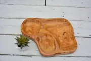 Handcrafted Olive Wood Serving Bowl - Rustic Three-Section Plate