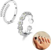 [Kakonia] Toe Rings for Women,925 Sterling Silver Toe Rings,Adjustable Toe Rings Beach Band Ring Nail Rings,Daisy Flower CZ Cross Opal Twist Knot Toe Rings Cuff,Open Womens Toe Rings Foot Jewelry for
