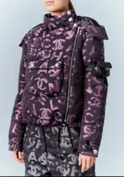CHANEL 22N-23 COCO NEIGE CC LOGO NEW TAGS BLACK PINK PUFFER JACKET GOLD CC 36-38