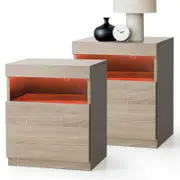 Oikiture Bedside Tables Set of 2 LED Nightstand Shelf Side End Table Natural