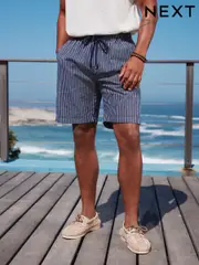 Navy 100% Cotton Stripe Drawstring Waist Shorts (AL9048) | $47