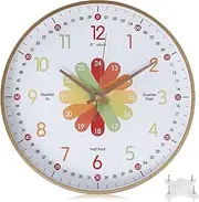 Learning Clock for Kids, 10 inch/12 inch Educational Wall Clock Kids Wall Clock for Bedroom Silent Telling The Time Teaching Clock Non Ticking Kid Timer for Children Learn (10 Inch)