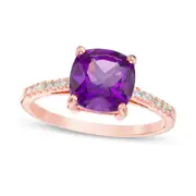8.0mm Cushion-Cut Amethyst and White Topaz Ring in Sterling Silver with Solid 14K Rose Gold Plate