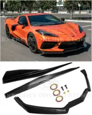 For 20-Up Corvette C8 | 5VM PRIMER BLACK Front Lip Splitter & Side Skirts Rocker
