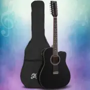 ALPHA 42 Inch Acoustic Guitar 12 String w/ Equaliser Electric Output Jack Black