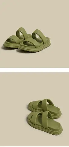 FB3684 新款小眾設計純色厚底一字涼拖鞋