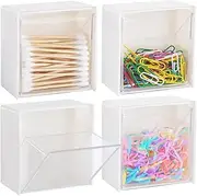 Temrudow 4 Pack Wall Mounted Qtip Holder Canisters for Cotton Swab, Floss, Cotton Ball, Cotton Round PadsWhite Qtip dispenser Qtip Jars with lid for Bathroom by Gusame