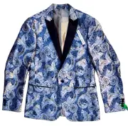 Paisley & Gray Blazer Tux Men Slim Fit Blue Dragon Print SIZES 38R,40R AVAILABLE