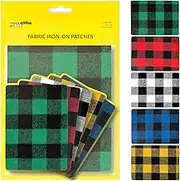 ZEFFFKA Premium Quality Large Plaid Tartan Fabric Iron-on Patches Inside & Outside Strongest Glue 100% Cotton Repair Decorating Kit Jeans Modern Cool Design 5 Pieces Size 5" by 7" (13 cm x 18 cm)