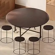 100cm Round Folding Dining Table with 4 Chairs for Kitchen, Dining or Living Room, Wood Grain Top and Sturdy Steel Frame