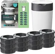 Tommee Tippee Twist and Click Nappy Bin Starter Set, White, with x1 Refill Cassette, Odour and Germ Protection, Antibacterial Film, 100% Recycled Chassis (pack may vary)