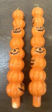2 Vintage Pumpkin Jack o Lantern 10" Candle Sticks Bundle Halloween Fall