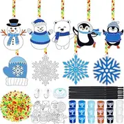 Capoda 36 Sets Snowflake Suncatchers Ornaments Decorations Snowman Suncatchers Craft Kits Frozen Hanging Sun Catchers Winter DIY Window Paint Art for Boys Girls Christmas Winter Home Party Activity