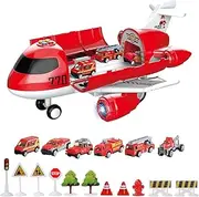 Aircraft Toy with Light and Sound Rescue Fire Truck Set Transport Cargo Aircraft Car Toy Rescue Vehicle Toy Transport Vehicle 4-6 Year Old Boys Toy Set