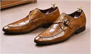 [Generic] Oxford for Men Formal ShoesGenuine Leather Slip On Casual Loafer Low Top Pointed Toe Block Heel Monk Strap Men's Leather Shoes