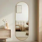 Oval Full Length Mirror, 65"×22" Wall-Mounted Floor Mirror with Metal Frame, Ult