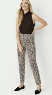 NWT Ann Taylor The Petite Animal Print Slim Pant Rich Camel Sz 2 Petite