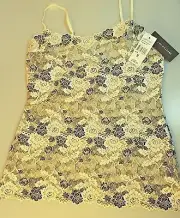 NWT$160 JOSIE NATORI Sheer Stretch Lace Camisole Underpinning Floral Black&Wht M