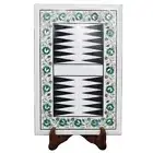 Pietra Dura Art Backgammon Game White Marble Board