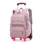 Solid Color Girls Rolling Backpack With Wheels Schoolbag Elementary School Student Trolley Daypack Outdoor Travel Bag