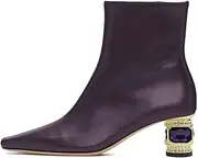 [XYD] Women Gorgeous Mid Low Chunky Crystal Gem Heel Ankle Boots Closed Square Toe Short Bootie Side Zipper Party Ballroom Dancing Dressy Shoes