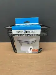 IDesign Toilet Paper Holder with Shelf, Wall Mount, Black - New
