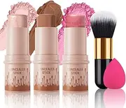 RoseFlower 3pcs Face Contour Makeup Set, Highlighter and Blush Cream Kit With Brush, Contouring Stick for Fair Skin, Concealer for Beginner Women Teen Girls