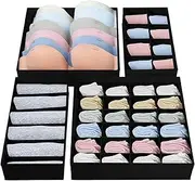 [SXCCNW] Underwear Drawer Organiser, 4 Pieces Bras and Socks Closet Dividers, Foldable Drawer Dividers Storage Boxes, Fabric Wardrobe Storage Organiser for Underwear Bras Socks Ties Towel Black