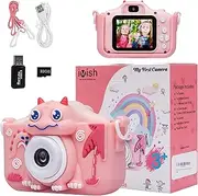 ZOYFFO Kids Digital Camera for Girls & Boys, Age 3-9, Cute Cartoon Dinosaur Design, 1080p Video Camera, Shockproof Silicon Case, 32GB TF Card (Pink Dinosaur)