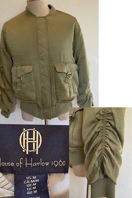 House Of Harlow 1960 Jacket Coat Satin Bomber Flight Women’s Size Medium Green