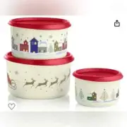 NEW Tupperware 3 pc Stacking Canister Set Christmas Holidays cookie snack gift