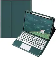 Keyboard Case for iPad 11th Generation (A16) 11-inch (2025), Detachable Wireless Bluetooth Round Keys Touchpad Trackpad Keyboard, Leather Cover with Pencil Holder (Dark Green)