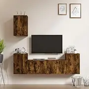 Smoked Oak TV Cabinet Set with Storage Shelves for Entertainment Center, Bedroom, Media Room Furniture, Modern Wall Mounted Living Room Stands