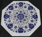 Lapis Lazuli Stone Inlay Work Coffee Table Top White Marble Sofa Side Table