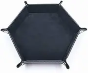 PETHOMEAU DND Portable Folding Dice Rolling Tray for use as DND Dice Tray D&D Dice Tray or Dice Game, PU Leather Dice Holder for Dice Games Like RPG, DND and Other Table Games (Black)