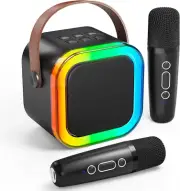 Mini Karaoke Machine Kids Adults with 2 Wireless Microphones, Portable Bluetooth